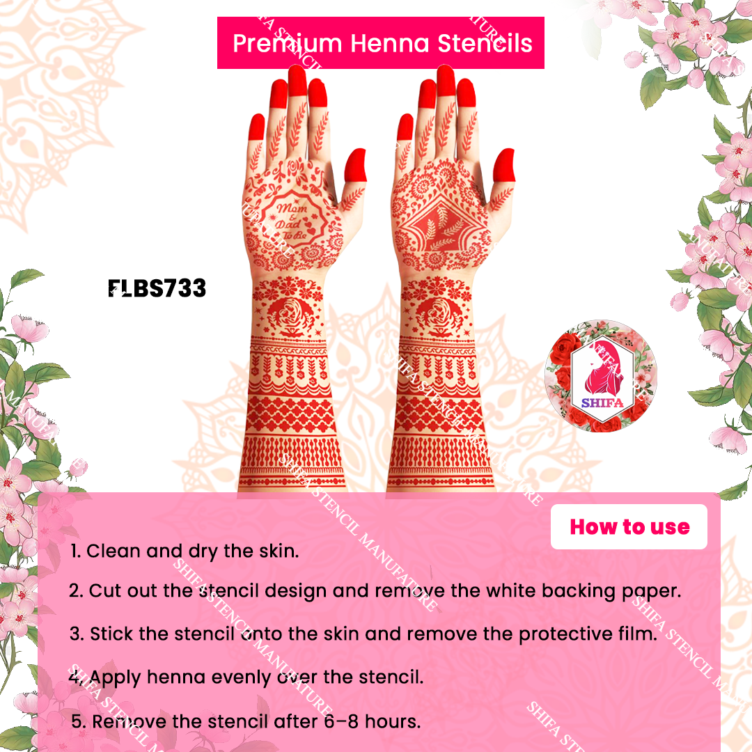 FLBS 733 Blooming Parenthood Promise Design Double Hand Henna Stencil
